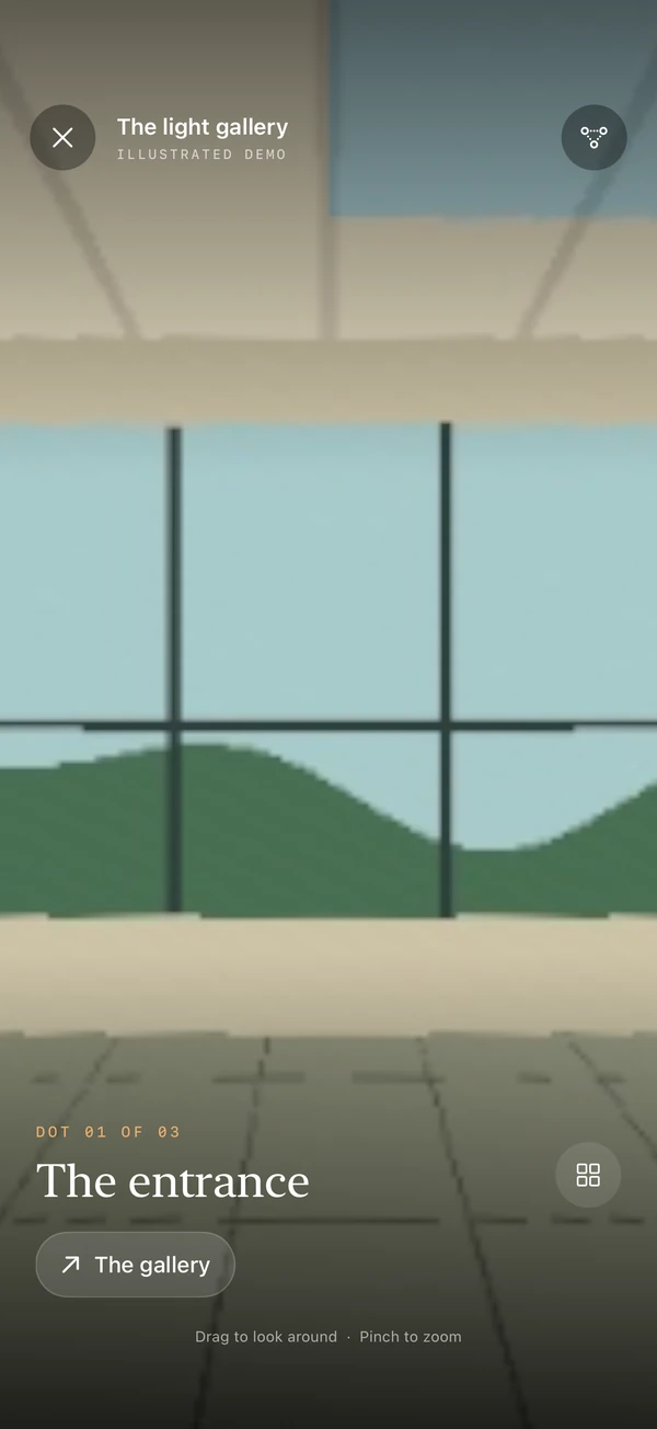 An illustrated gallery in the WonderLenz panorama viewer.